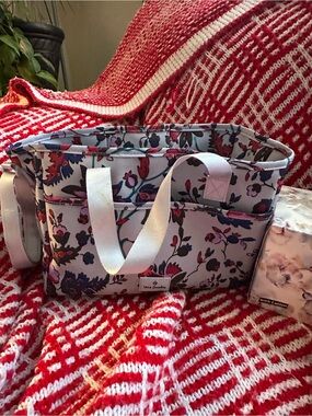 Vera Bradley Gray Floral Organizer Tote with Pink and Blue Accents